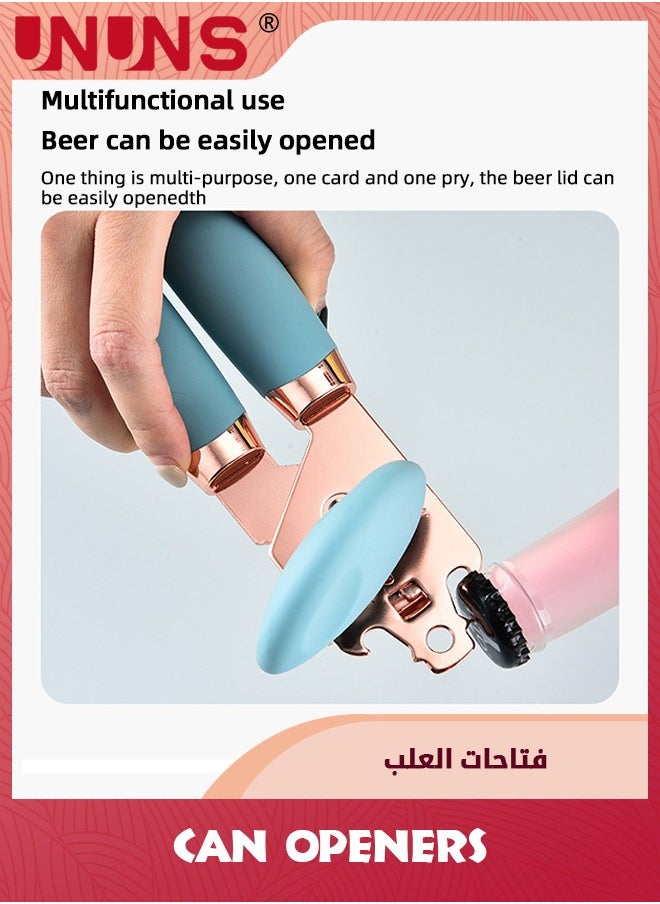 UNUNS - Can Opener,Magnet and Sharp Blade Smooth Edge,Handheld Openers With Big Effort-Saving Knob,Can Opener With Multifunctional Bottles Opener,Blue - Image 1