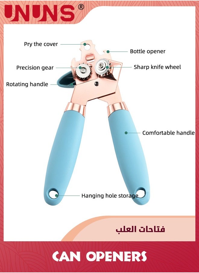 UNUNS - Can Opener,Magnet and Sharp Blade Smooth Edge,Handheld Openers With Big Effort-Saving Knob,Can Opener With Multifunctional Bottles Opener,Blue - Image 1