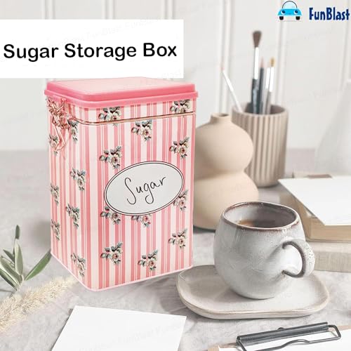 FunBlast Tea, Sugar Storage Boxes - Multipurpose Tin Storage Organizer for Home and Kitchen Accessories, Jar Set for Home & Kitchen Storage Box, Dabba Container – 1000 ML (Sugar) - Image 2