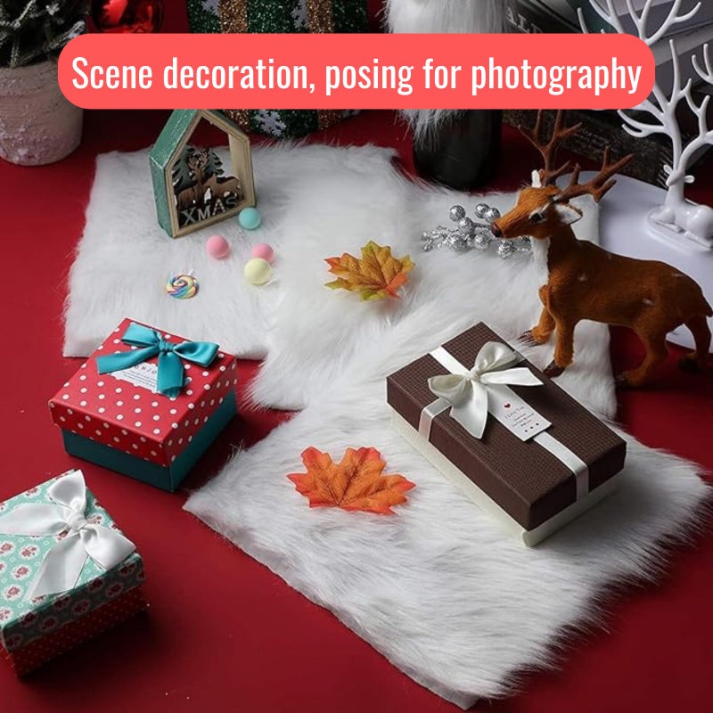 NINGDAN 14x10 inches 1pcs Rectangle Faux Fur Plush Cushion, Area Rugs Fluffy Carpet Mini Small Size Fit,for Tabletop Photography,Home Decor,Product Display,Locker Accessories for Girls (White) - Image 5