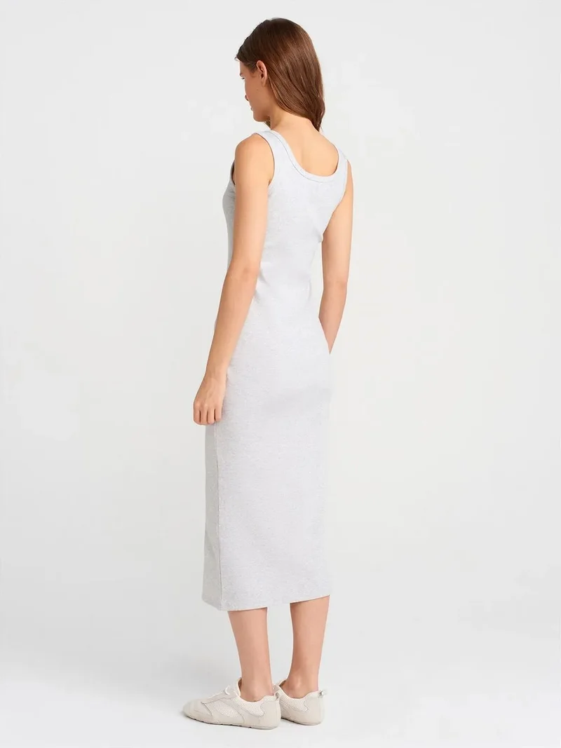 ديلفين Dilvin Ribbed Midi Bodycon Dress With Buttons