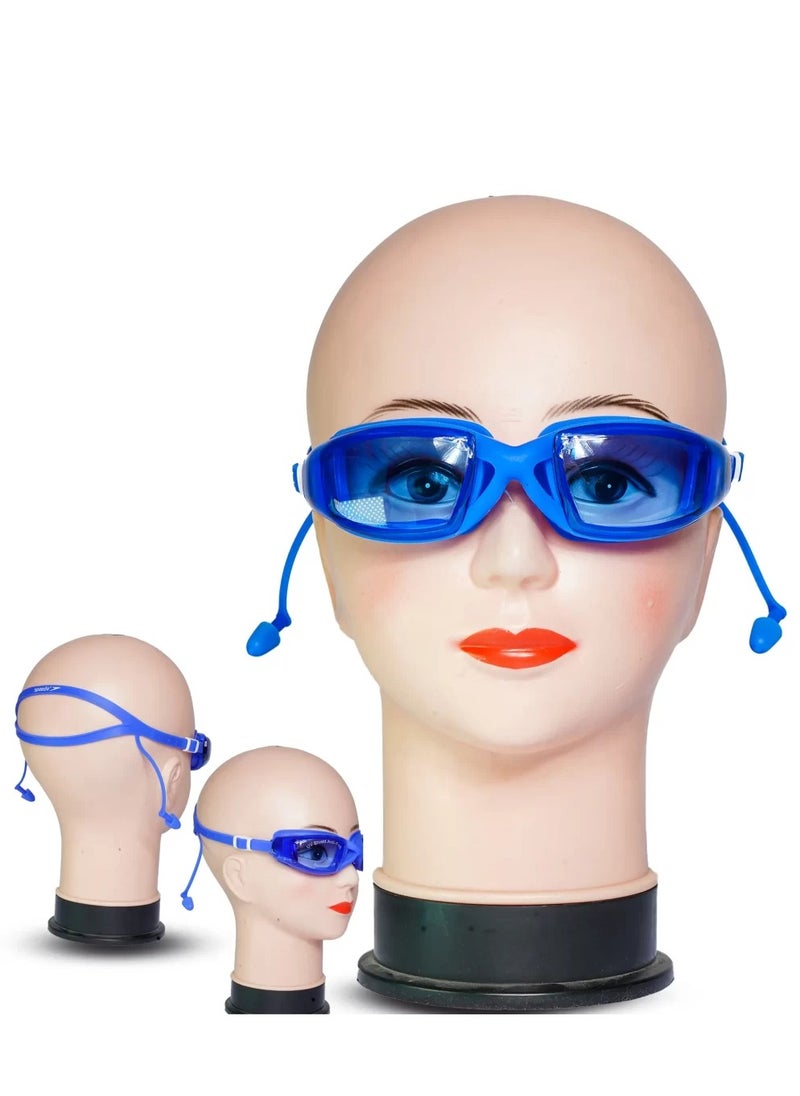 speedo - 96-UV Shield Anti-Fog Swim Goggles with Connected Earplugs & Box for Adults, Blue - Image 1