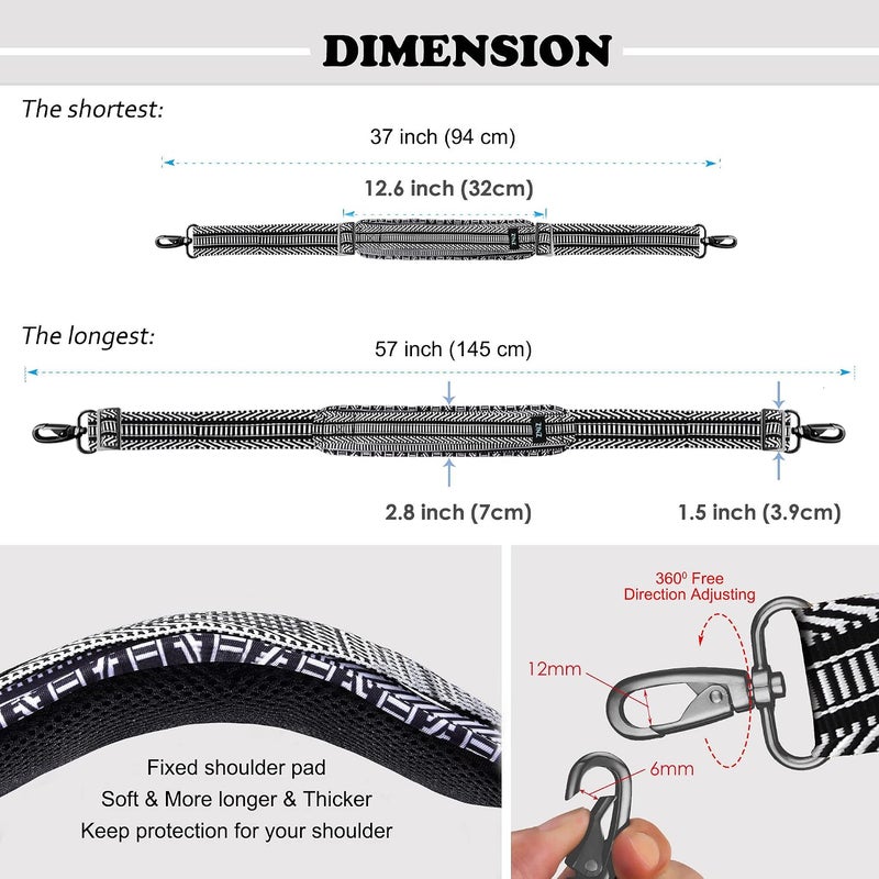ZINZ Shoulder Strap, 79" Padded Adjustable Shoulder Bag Straps Replacement for Bags with D-Ring - Image 1