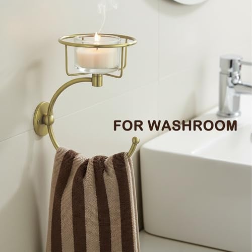 ICCTUO 100% Solid Brass Hand Towel Holder, Champagne Bronze Towel Hook, Bathroom Towel Holder with Candle Holder for Wall Décor, Brass Bathroom Accessories, Wall Vase Holder - Image 5