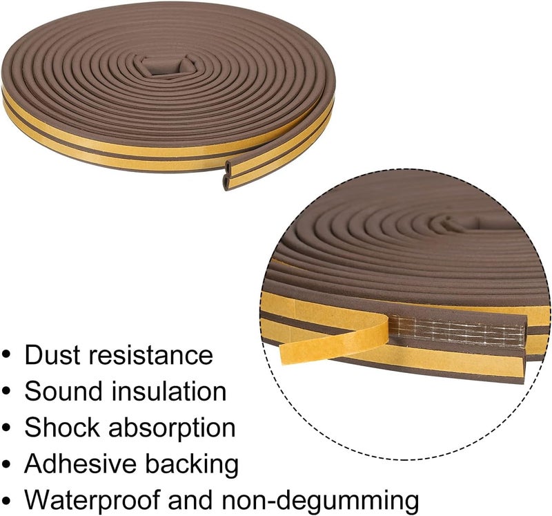 Jashgop Jashgop Window Seal Strip Tape Doors Windows Frame Self Adhesive D Type Foam Sealing Tape 5 Meter Soundproof Insulation Cell Foam Stripping Brown  - Image 4