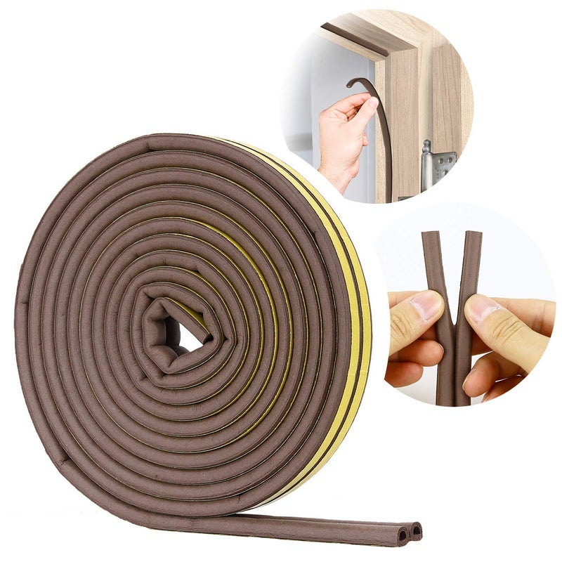 Jashgop Jashgop Window Seal Strip Tape Doors Windows Frame Self Adhesive D Type Foam Sealing Tape 5 Meter Soundproof Insulation Cell Foam Stripping Brown  - Image 1