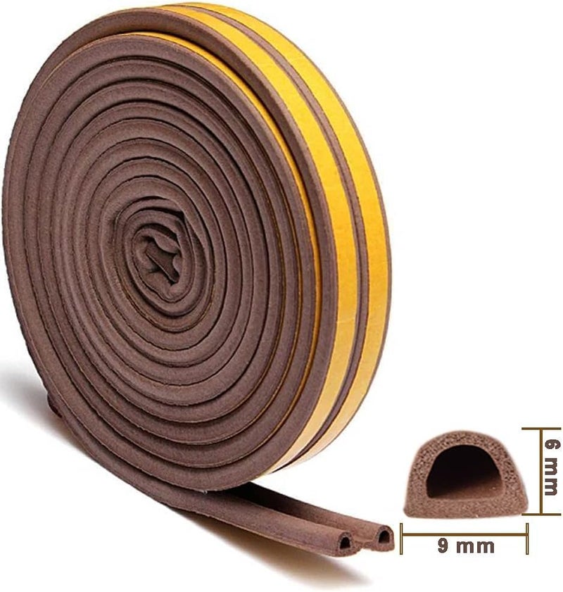 Jashgop Jashgop Window Seal Strip Tape Doors Windows Frame Self Adhesive D Type Foam Sealing Tape 5 Meter Soundproof Insulation Cell Foam Stripping Brown  - Image 2