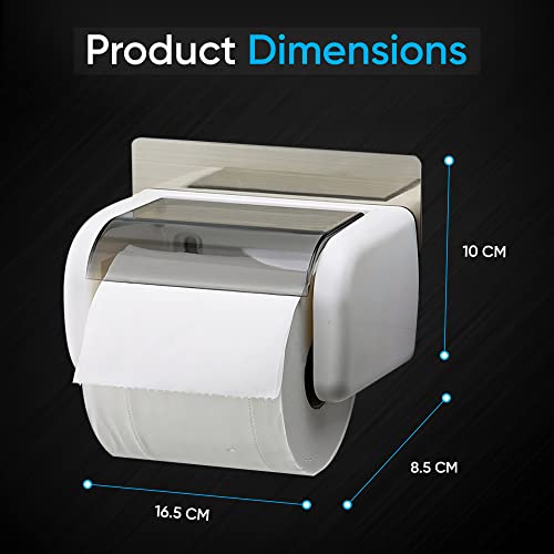 FABWARE Toilet Paper Holder for Bathroom | Self Adhesive Wall Mount Tissue Roll Holder with Cover ABS Plastic | No Drill | Bathroom Organizer Space Saving Durable Toilet Roll Stand - Image 5