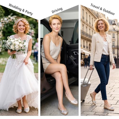 KUNWFNIX Women Ballet Flats Rhinestone Wedding Ballerina Shoes Foldable Sparkly Comfort Slip on Flat Shoes - Image 2
