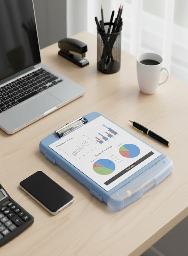 oddpod™ Moto Heavy Duty Clipboard with Side Opening/Clip Pad with Low Profile Clip for Dual Storage of A4 Papers and Pen Holder (Powder Blue) - Image 2