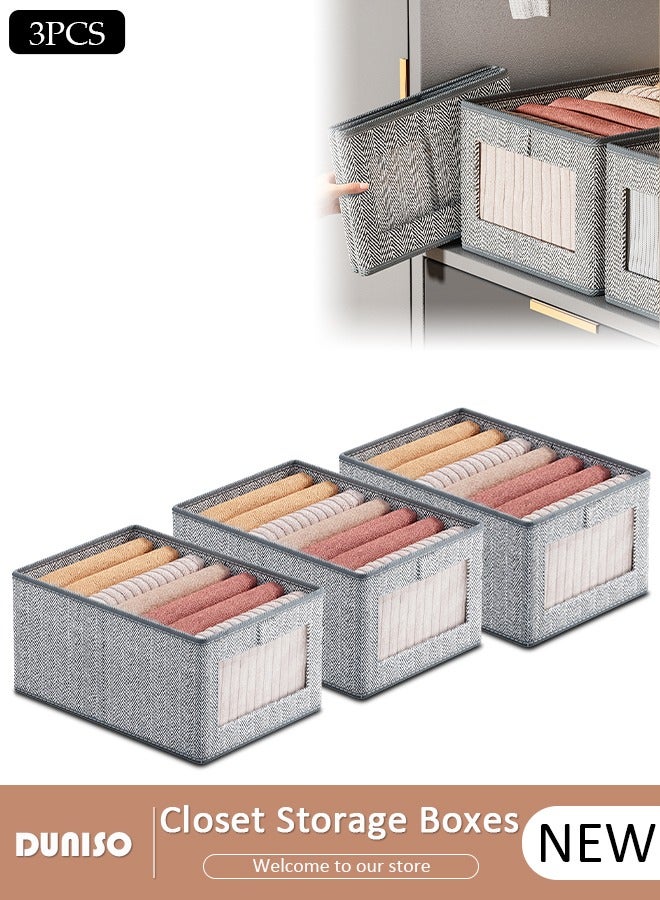 DUNISO 3 Pieces Foldable Closet Storage Organizer with Lids Washable Closet Storage Box with Carrying Handles and Clear Window Cube Storage Bin for Clothes Wardrobe Home Bedroom Office - Image 1