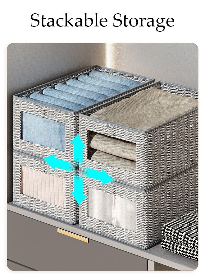 DUNISO 3 Pieces Foldable Closet Storage Organizer with Lids Washable Closet Storage Box with Carrying Handles and Clear Window Cube Storage Bin for Clothes Wardrobe Home Bedroom Office - Image 4