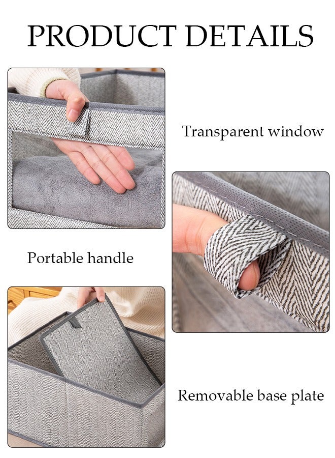 DUNISO 3 Pieces Foldable Closet Storage Organizer with Lids Washable Closet Storage Box with Carrying Handles and Clear Window Cube Storage Bin for Clothes Wardrobe Home Bedroom Office - Image 3