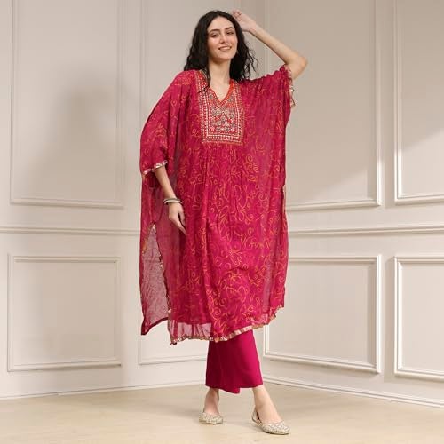Biba Women Red Viscose Straight Printed Kurta Set_40 - Image 2