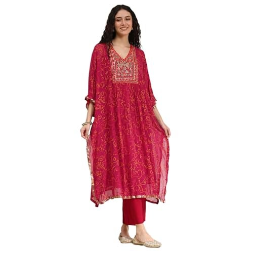 Biba Women Red Viscose Straight Printed Kurta Set_40 - Image 1