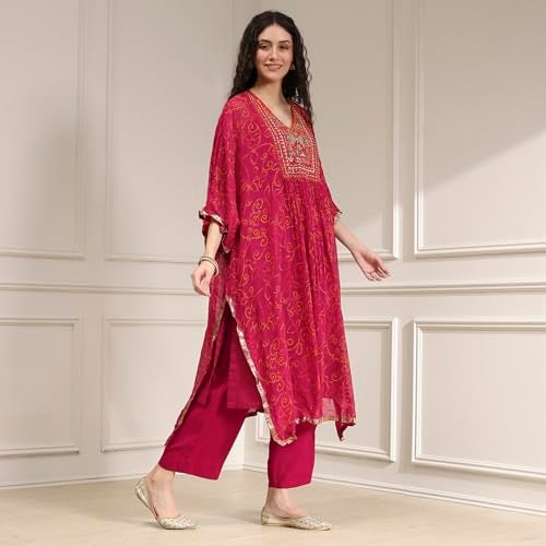 Biba Women Red Viscose Straight Printed Kurta Set_40 - Image 4