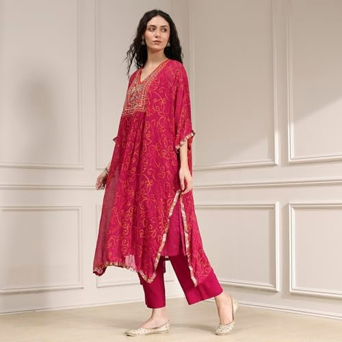 Biba Women Red Viscose Straight Printed Kurta Set_40 - Image 3