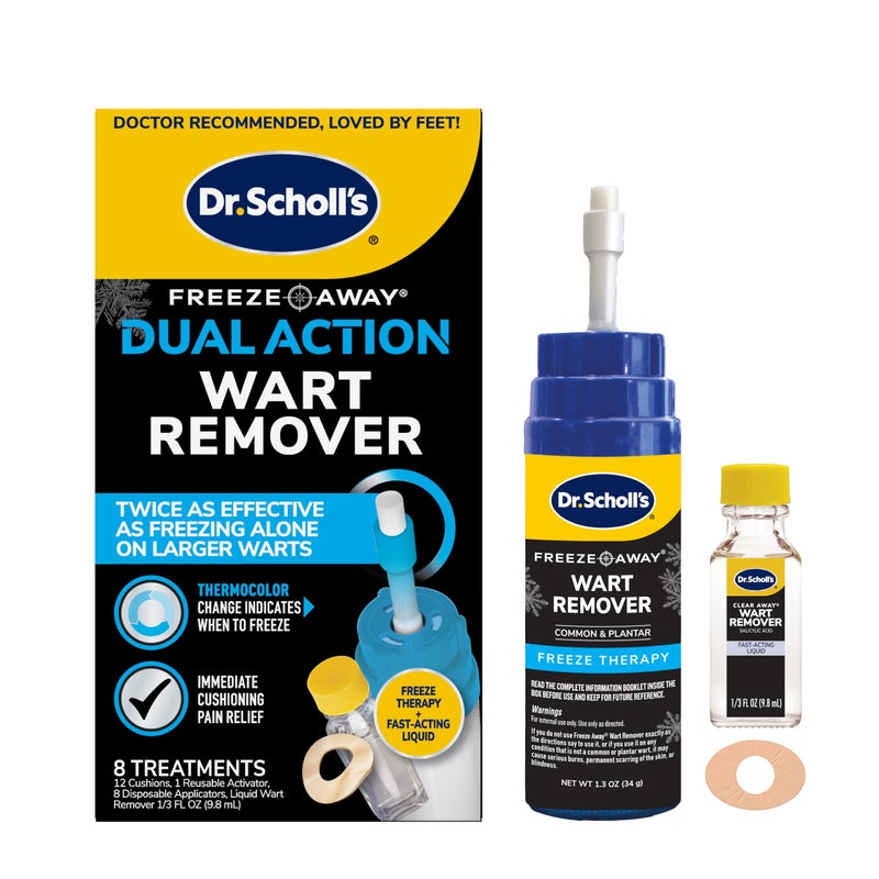 Dr. Scholl's دكتور شول's مزيل الثآليل بتأثير مزدوج للتجميد، 8 قطع - فعال مرتين مقارنة بالتجميد وحده على الثآليل الكبيرة، علاج سريع المفعول لإزالة الثآليل الشائعة والثآليل الأخمصية، آمن للاستخدام على الأطفال من عمر 4 سنوات وما فوق - Image 1