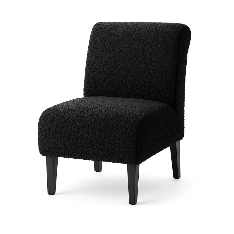 XIAROGEE Teddy Wool Armless Accent Chair Cover Heavy-duty Soft Plush Armless Chair Slipcover Accent Chairs Covers without Arms Warm Fuzzy Slipper Chairs Slipcover for Living Room/Bedroom/Hotel DÃ©cor (Black, 1) - Image 1