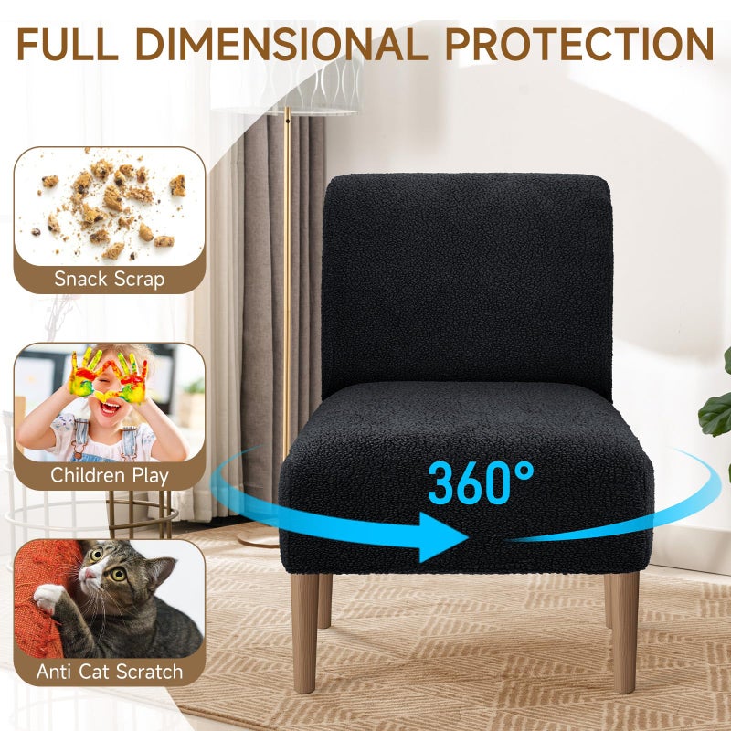 XIAROGEE Teddy Wool Armless Accent Chair Cover Heavy-duty Soft Plush Armless Chair Slipcover Accent Chairs Covers without Arms Warm Fuzzy Slipper Chairs Slipcover for Living Room/Bedroom/Hotel DÃ©cor (Black, 1) - Image 5