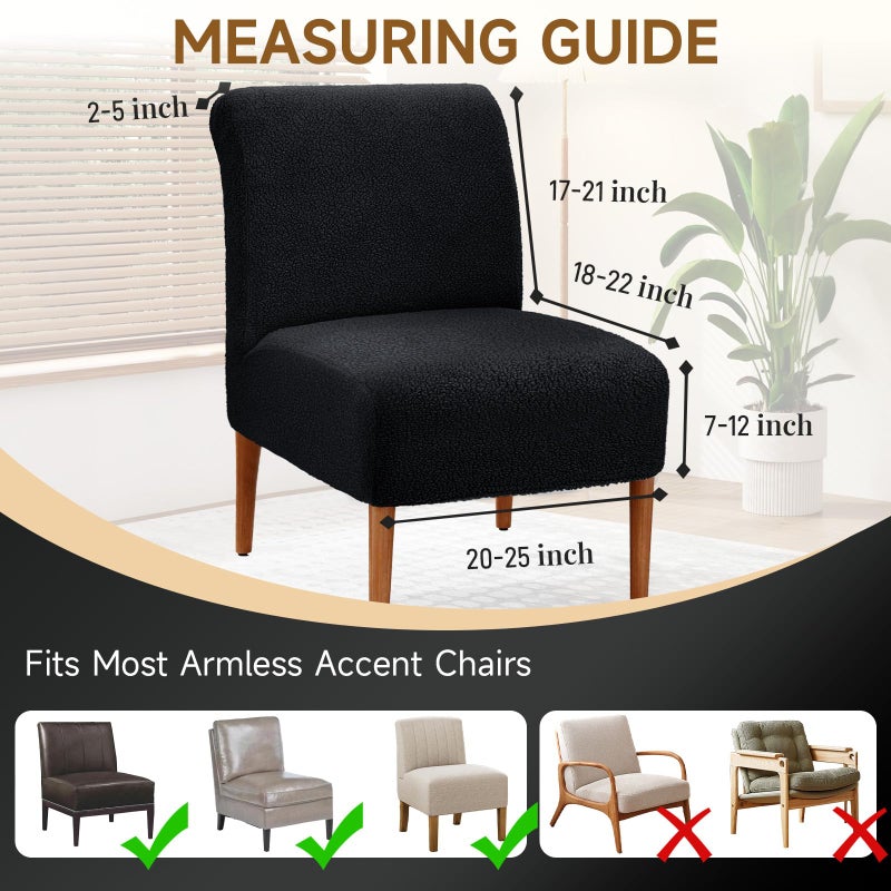 XIAROGEE Teddy Wool Armless Accent Chair Cover Heavy-duty Soft Plush Armless Chair Slipcover Accent Chairs Covers without Arms Warm Fuzzy Slipper Chairs Slipcover for Living Room/Bedroom/Hotel DÃ©cor (Black, 1) - Image 3