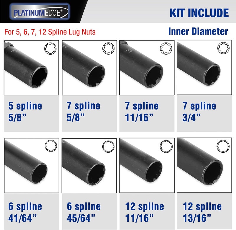 PLATINUMEDGE Lug Nut Key Set, 16 Pieces SAE & Metric Wheel Lock Removal Tool Kit - Image 3
