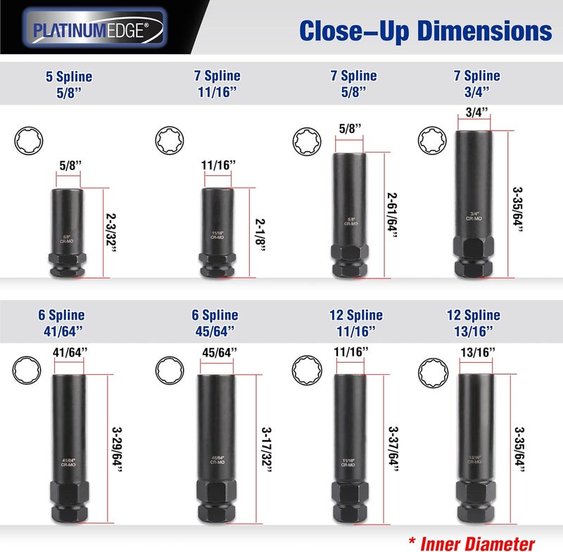 PLATINUMEDGE Lug Nut Key Set, 16 Pieces SAE & Metric Wheel Lock Removal Tool Kit - Image 4
