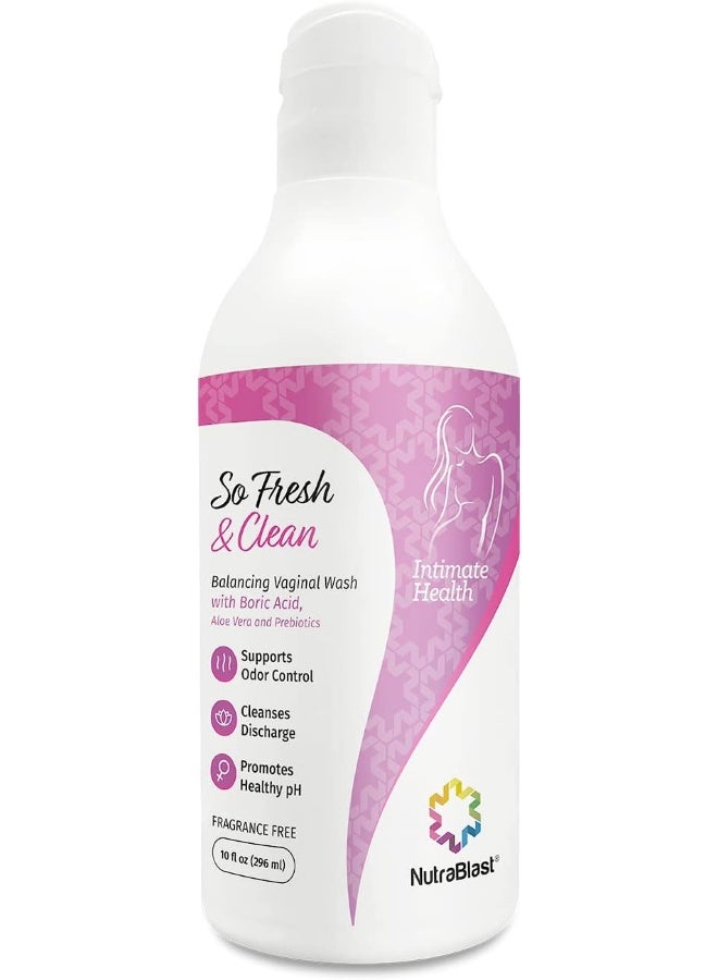 NutraBlast So Fresh & Clean | pH Balance Feminine Wash with Boric Acid | Supports Odor Control | Cleanses Discharge | Promotes Healthy pH (10 fl oz) - Image 1