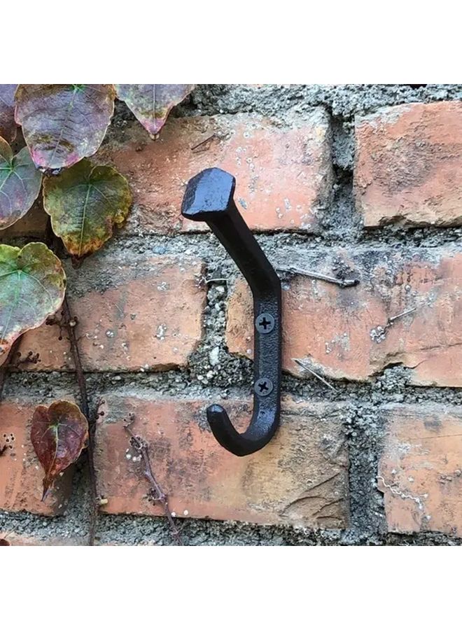 2pcs Rustic Cast Iron Wall Mounted Coat Hooks Vintage Farmhouse Style Black Finish - Image 4