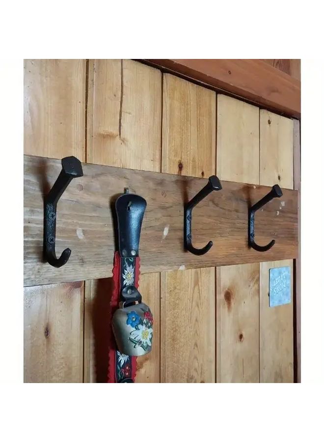 2pcs Rustic Cast Iron Wall Mounted Coat Hooks Vintage Farmhouse Style Black Finish - Image 5