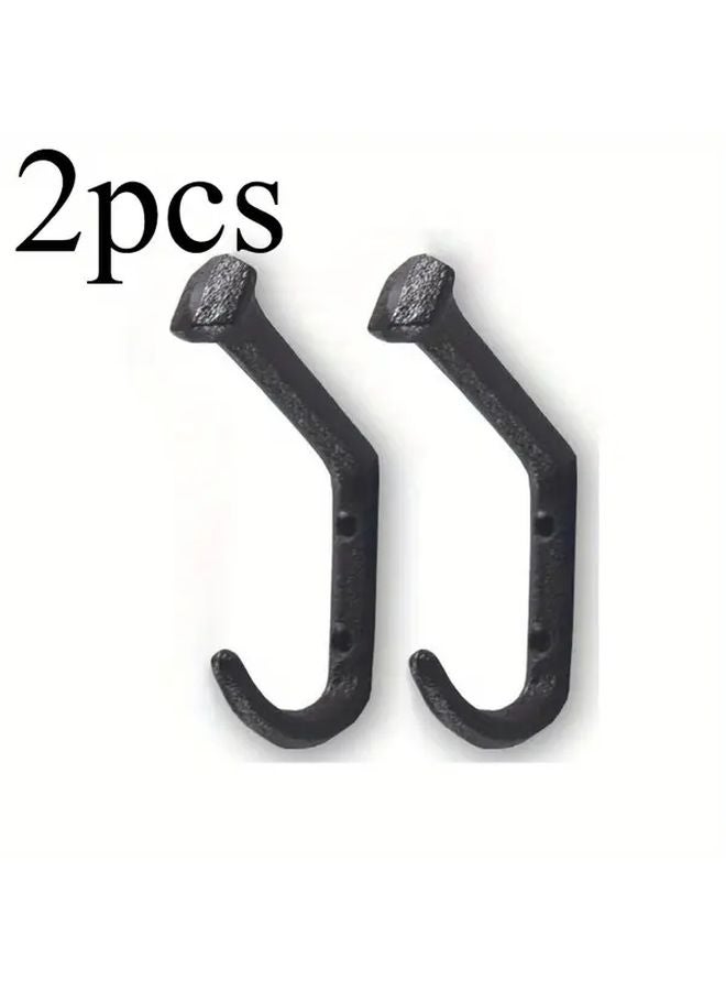2pcs Rustic Cast Iron Wall Mounted Coat Hooks Vintage Farmhouse Style Black Finish - Image 2