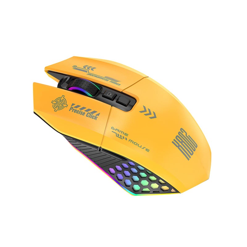 فأرة ألعاب RGB سلكية/بلووتوث/2.4 جيجا هيرتز بثلاثة أوضاع اتصال وتصميم منسجم مع الحاسوب لون أصفر - Image 4