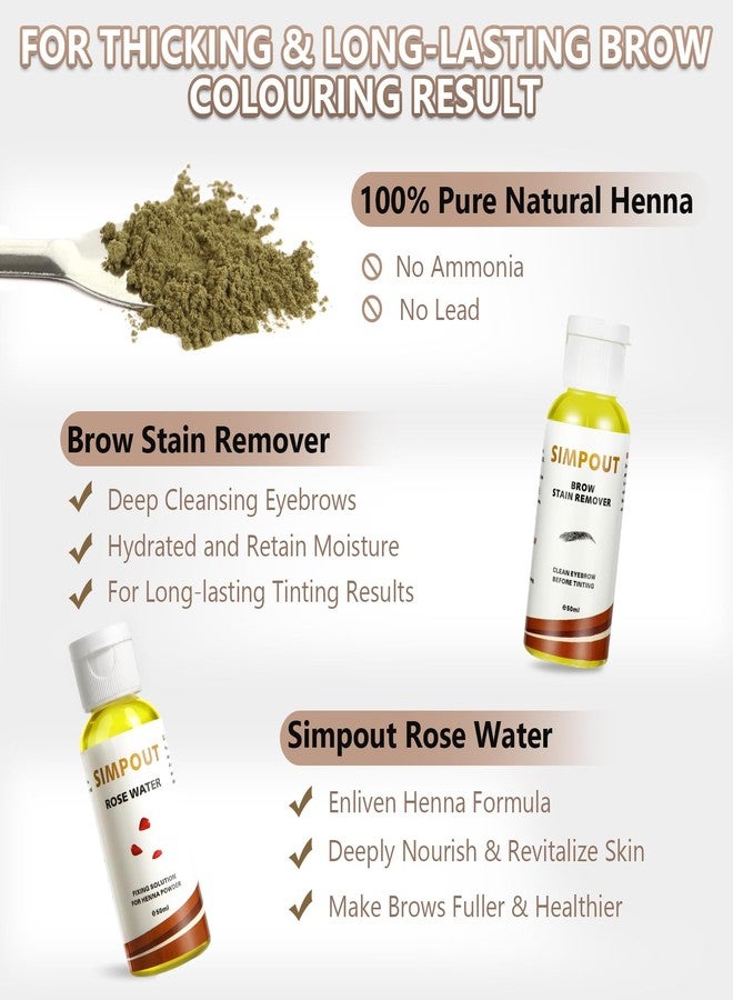 Simpout Natural Henna Hair Kit - Henna Powder with Rose Water & Brow Stain Remover, No Ammonia, No Lead, Professional Henna Kit for Salon & Home Use (Brown) - Image 3