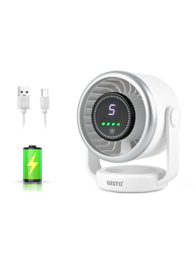الجستو Gesto High Speed Turbo Table Fan – 5 Speed Rechargeable Desk Fan with 3600mAh Battery, Upto 10 Hrs. Runtime, USB Type-C Portable Fan, 180° Adjustable Quiet Desktop Fan for Office, Home, Kitchen,Travel - Image 1