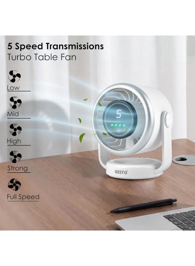 الجستو Gesto High Speed Turbo Table Fan – 5 Speed Rechargeable Desk Fan with 3600mAh Battery, Upto 10 Hrs. Runtime, USB Type-C Portable Fan, 180° Adjustable Quiet Desktop Fan for Office, Home, Kitchen,Travel - Image 3
