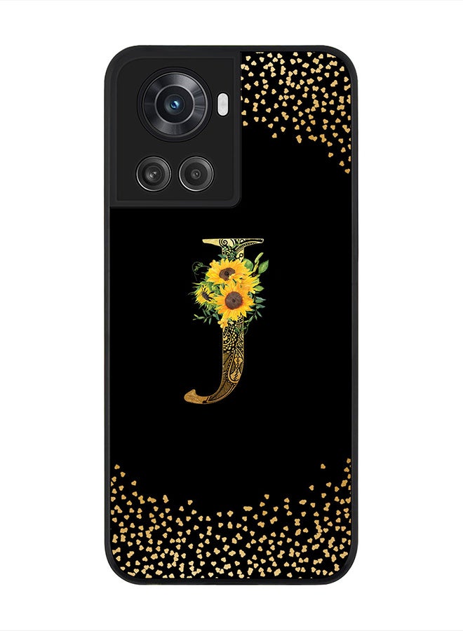 Stylizedd Rugged Black Edge Case for OnePlus 10R 5G / OnePlus Ace 5G, Slim fit Custom Monogram Initial Letter Mandala Floral Pattern Alphabet- J(Black) - Image 1