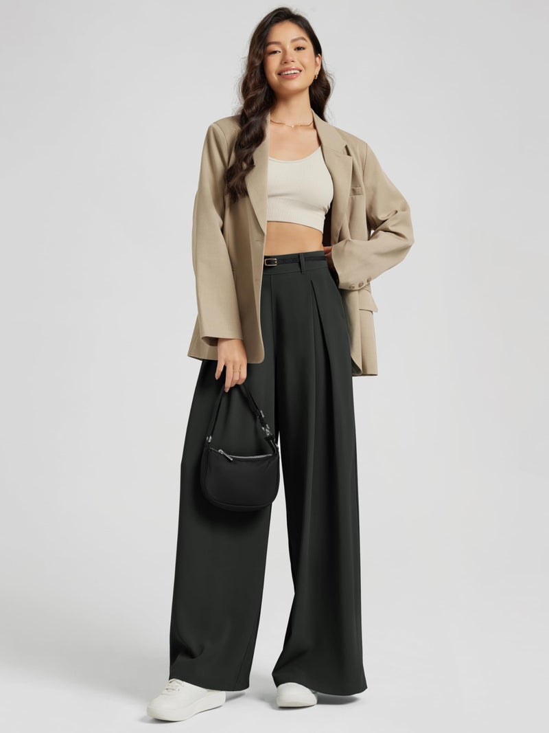 ODODOS Pleated Wide Leg Pants for Women Flowy Lightweight High Waist Trouser with Pockets-29 Inseam, Black, X-Large - Image 3