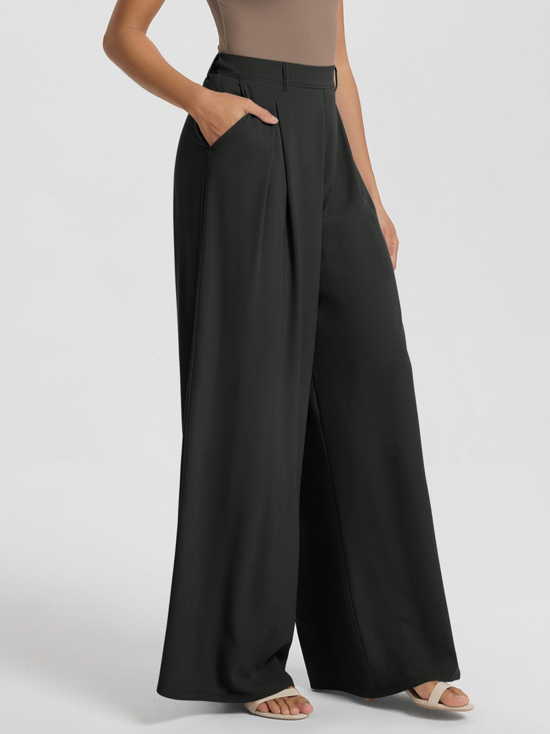 ODODOS Pleated Wide Leg Pants for Women Flowy Lightweight High Waist Trouser with Pockets-29 Inseam, Black, X-Large - Image 4