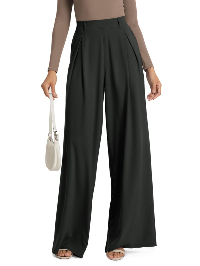 ODODOS Pleated Wide Leg Pants for Women Flowy Lightweight High Waist Trouser with Pockets-29 Inseam, Black, X-Large - Image 1