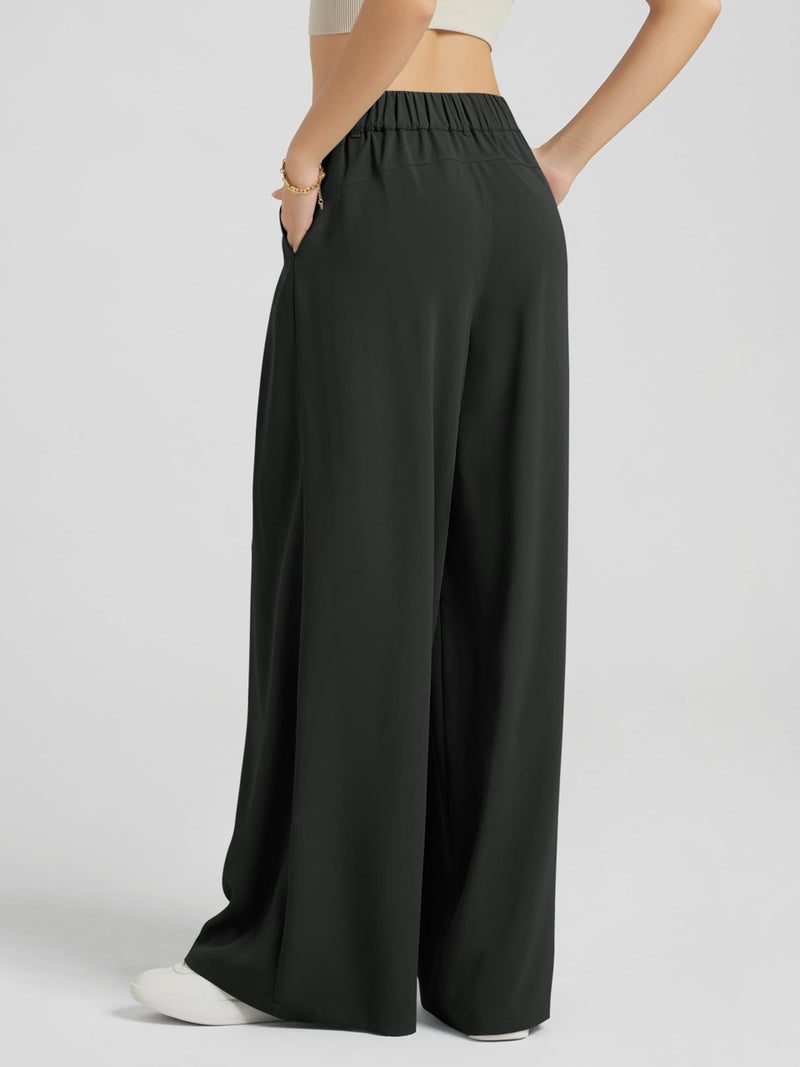 ODODOS Pleated Wide Leg Pants for Women Flowy Lightweight High Waist Trouser with Pockets-29 Inseam, Black, X-Large - Image 2