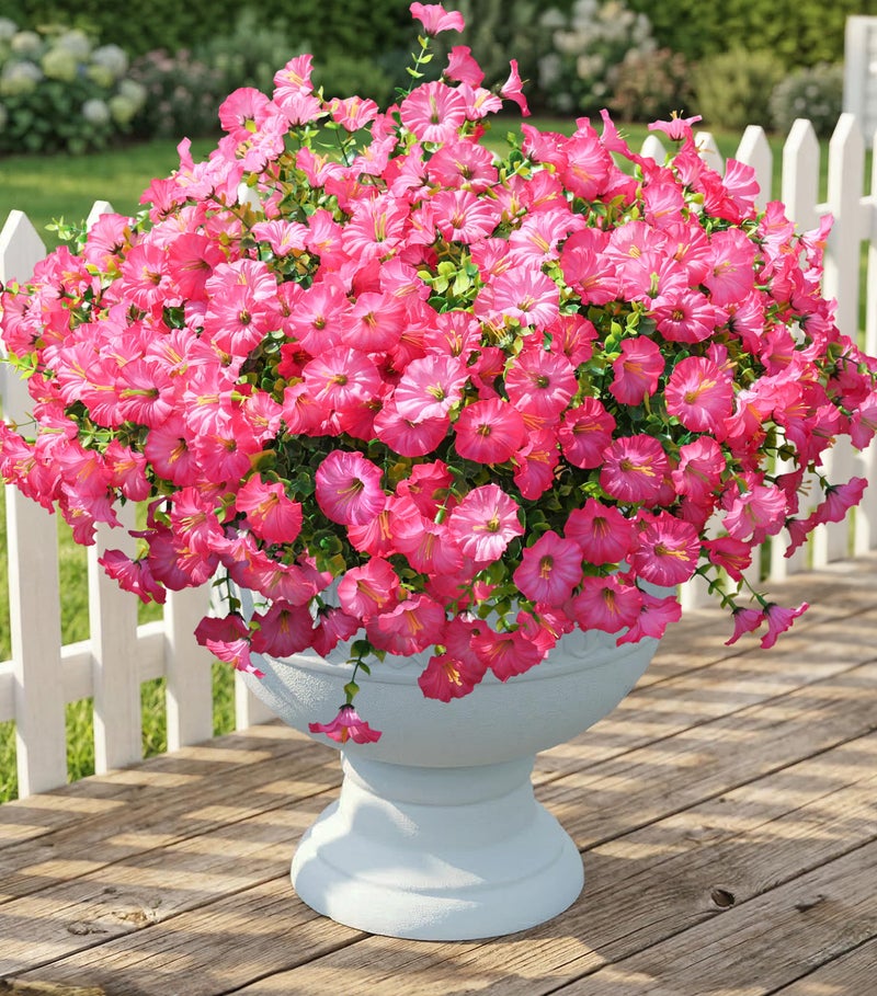 Ivydale Artificial Flowers Fake Plants for Outdoors Decoration 12 Bundles Pink Silk Morning Glory with Eucalyptus Realistic UV Resistant Faux Flowers Greenery for Outside Planter Yard Garden Home Indoor Urn - Image 2