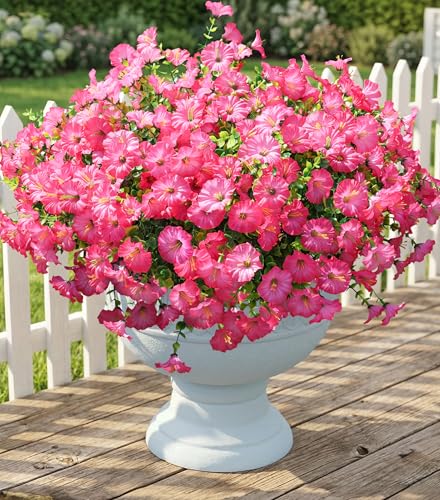 Ivydale Artificial Flowers Fake Plants for Outdoors Decoration 12 Bundles Pink Silk Morning Glory with Eucalyptus Realistic UV Resistant Faux Flowers Greenery for Outside Planter Yard Garden Home Indoor Urn - Image 1