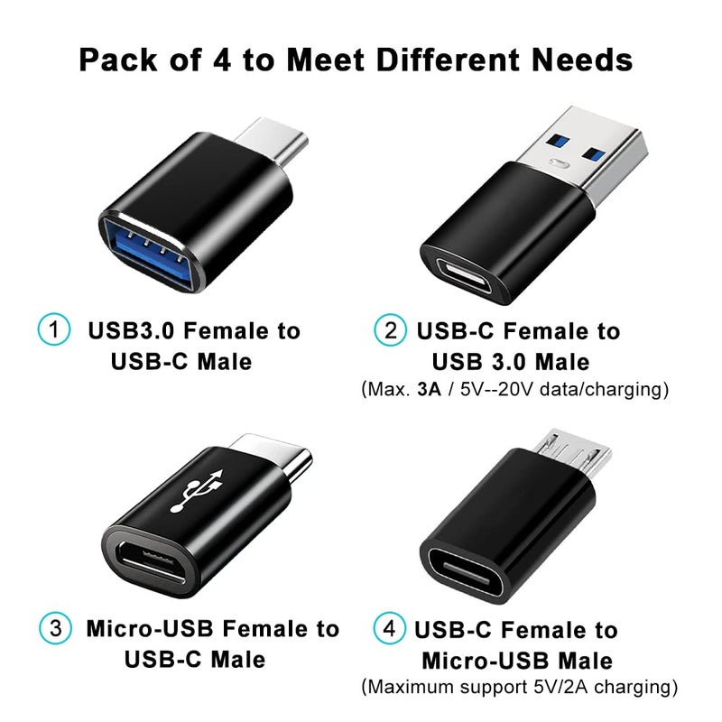 Mepsies USB C Adapters 4 Pack, USB C to USB 3.0 OTG Adapter, Micro USB to USB C Adapter Compatible with MacBook Pro, Samsung Galaxy, Smartphones, Laptop, PC, in Car and More - Image 2