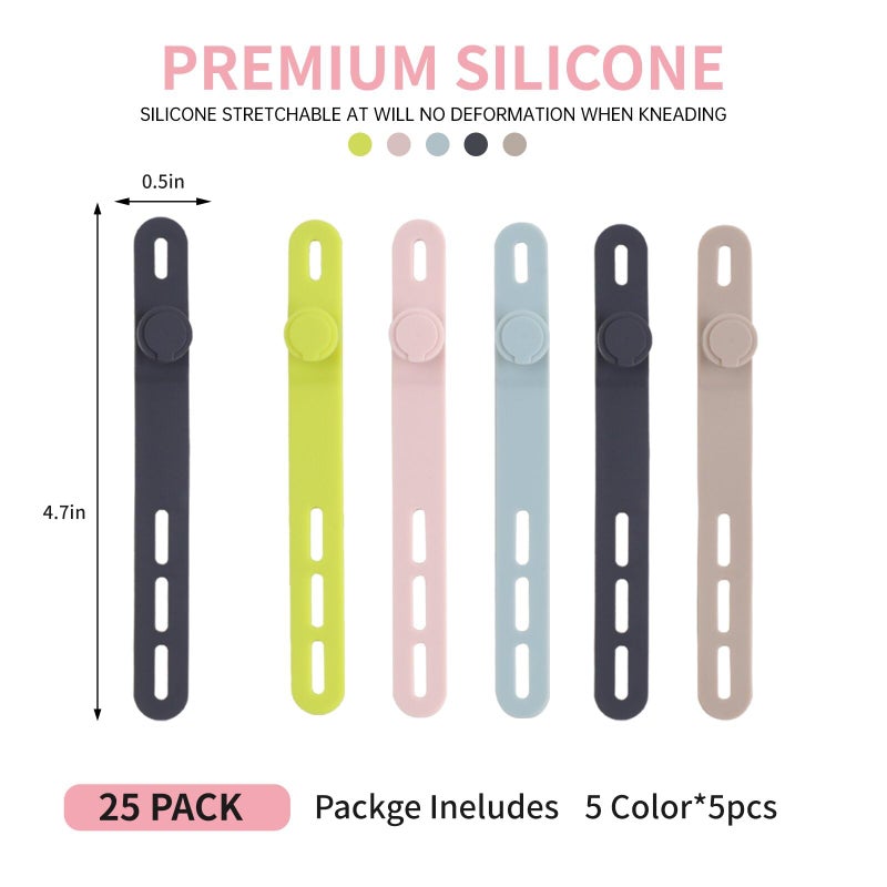 Oligei 25 Pcs Silicone Cable Ties, Cable Ties Reusable, High Elasticity Cord Wraps for Electrical Cords, Cord Organizer for Earphone, Phone Charger(Colorful) - Image 2