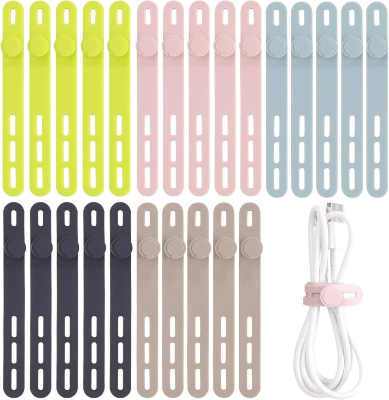 Oligei 25 Pcs Silicone Cable Ties, Cable Ties Reusable, High Elasticity Cord Wraps for Electrical Cords, Cord Organizer for Earphone, Phone Charger(Colorful) - Image 1