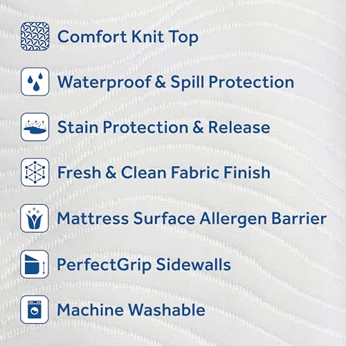 Sealy Complete Protection Waterproof Stain Protection Soft Comfort Top PerfectGrip Stretch Sidewalls Machine Washable Fitted Mattress Protector, Twin Size, White - Image 4