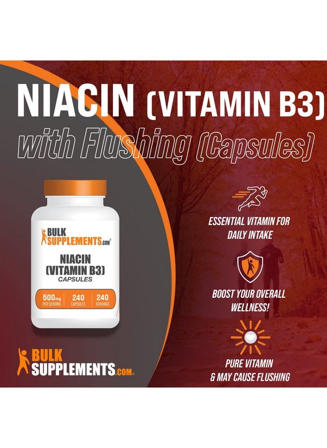 BULKSUPPLEMENTS.COM - Niacin Capsules Niacin 500Mg Niacin With Flushing Vitamin B3 Supplement Niacin Flush B3 Vitamins 500Mg Of Nicotinic Acid Per Capsule 240Day Supply (240 Capsules) - Image 1