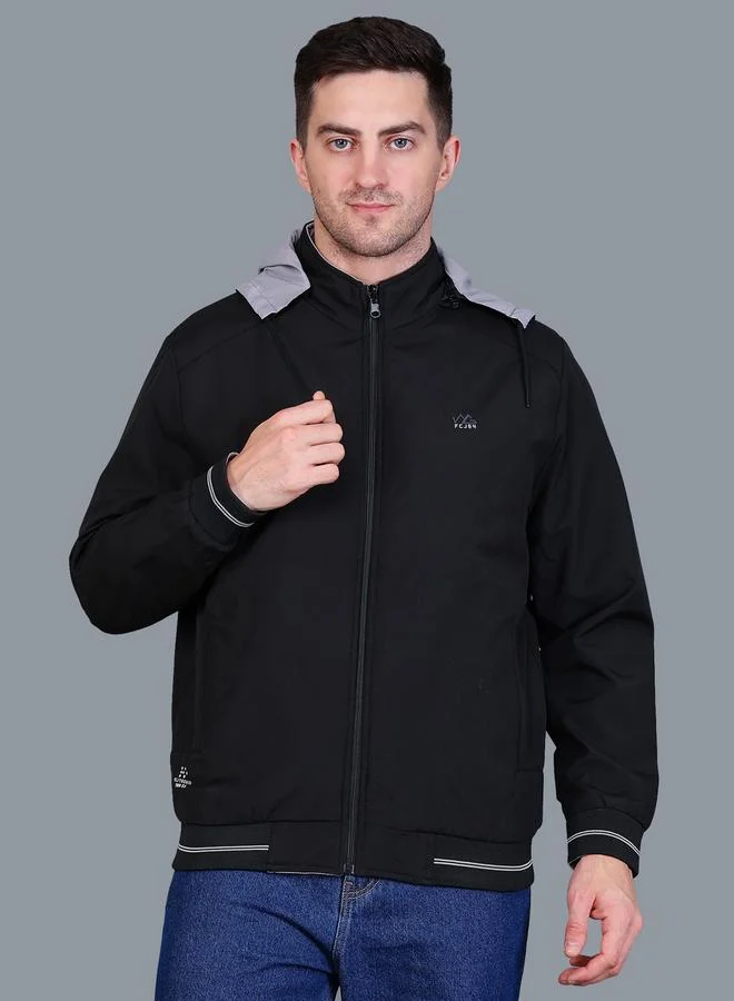 فورت كولينز جاكيت أسود خفيف الوزن بياقة هودي