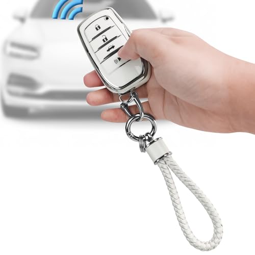 JOYEAR for Toyota Keychain with Key Fob Cover Compatible with 2025 Camry,2021-2024 Venza,Grand Highlander,Hilux,Fortuner, Land Cruiser,2022-2024 Tundra,Corolla Cross,Prius 4 Buttons(Silver-White) - Image 4
