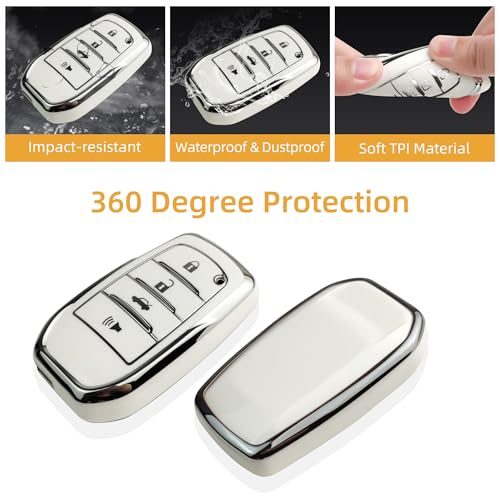 JOYEAR for Toyota Keychain with Key Fob Cover Compatible with 2025 Camry,2021-2024 Venza,Grand Highlander,Hilux,Fortuner, Land Cruiser,2022-2024 Tundra,Corolla Cross,Prius 4 Buttons(Silver-White) - Image 3